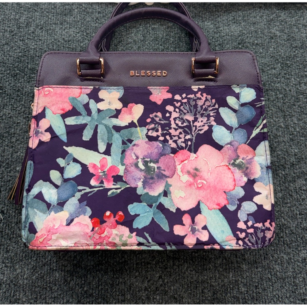 Blessed Bible Cover Case Purse Women's OS Purple Floral Watercolor Tassel Tote - Picture 9 of 9